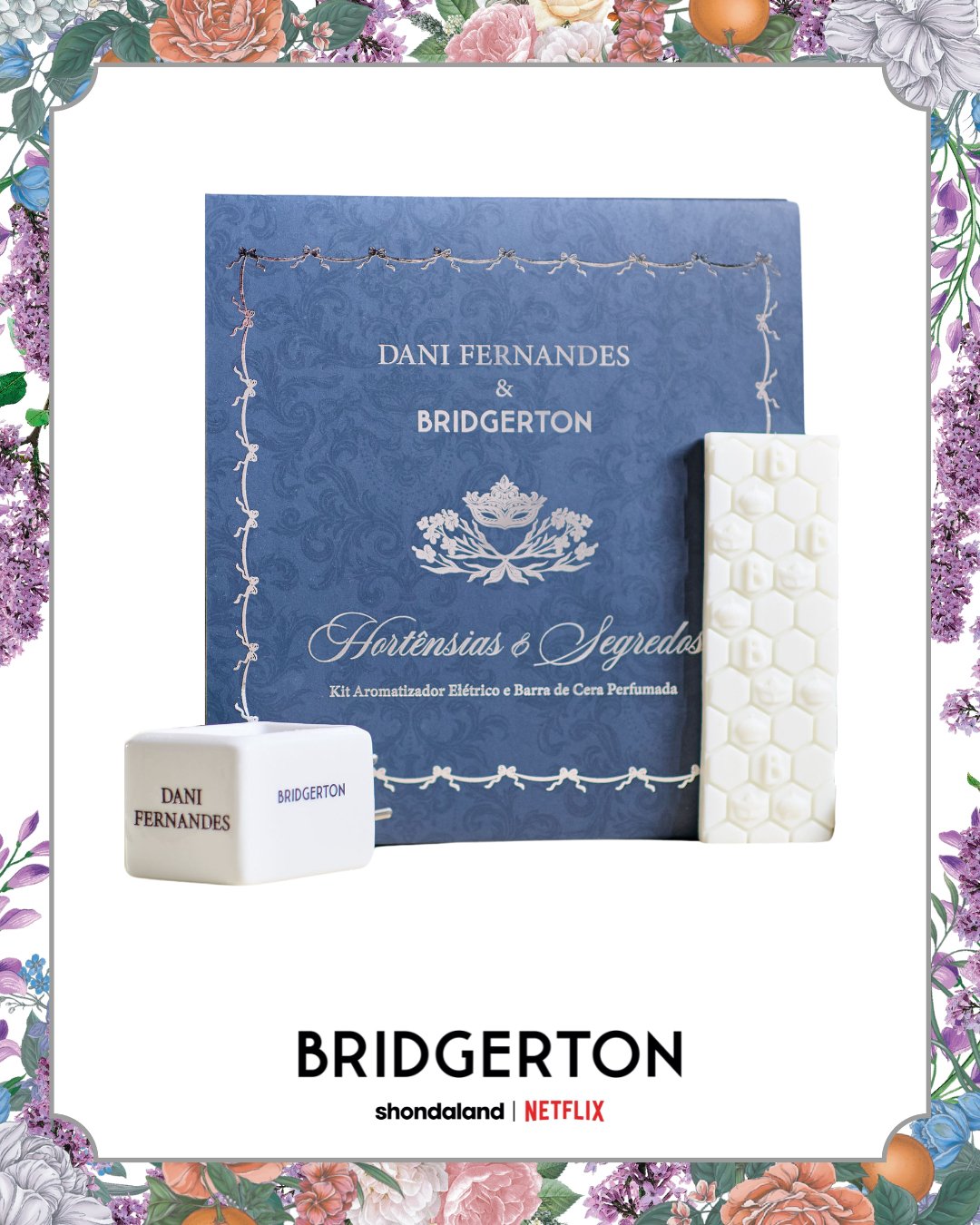 Kit Difusor Elétrico + Barra de Cêra Bridgerton Dani Fernandes Hortênsias e Segredos