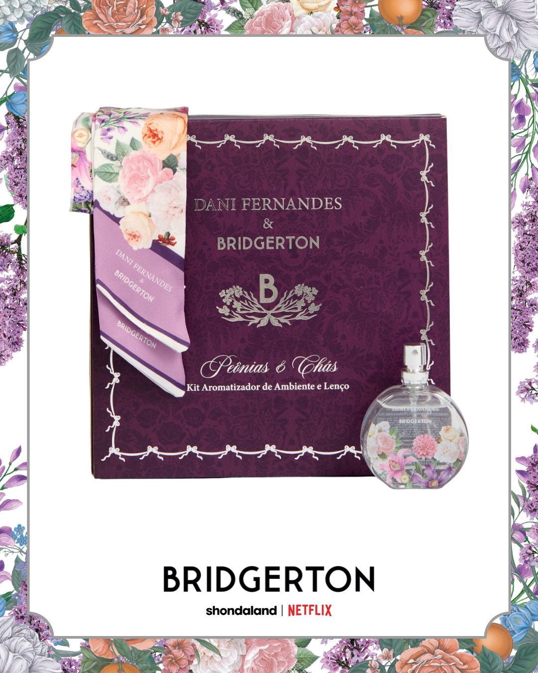 Kit Lenço Perfumado e Home Spray Dani Fernandes Pêonias e Chás 25ml